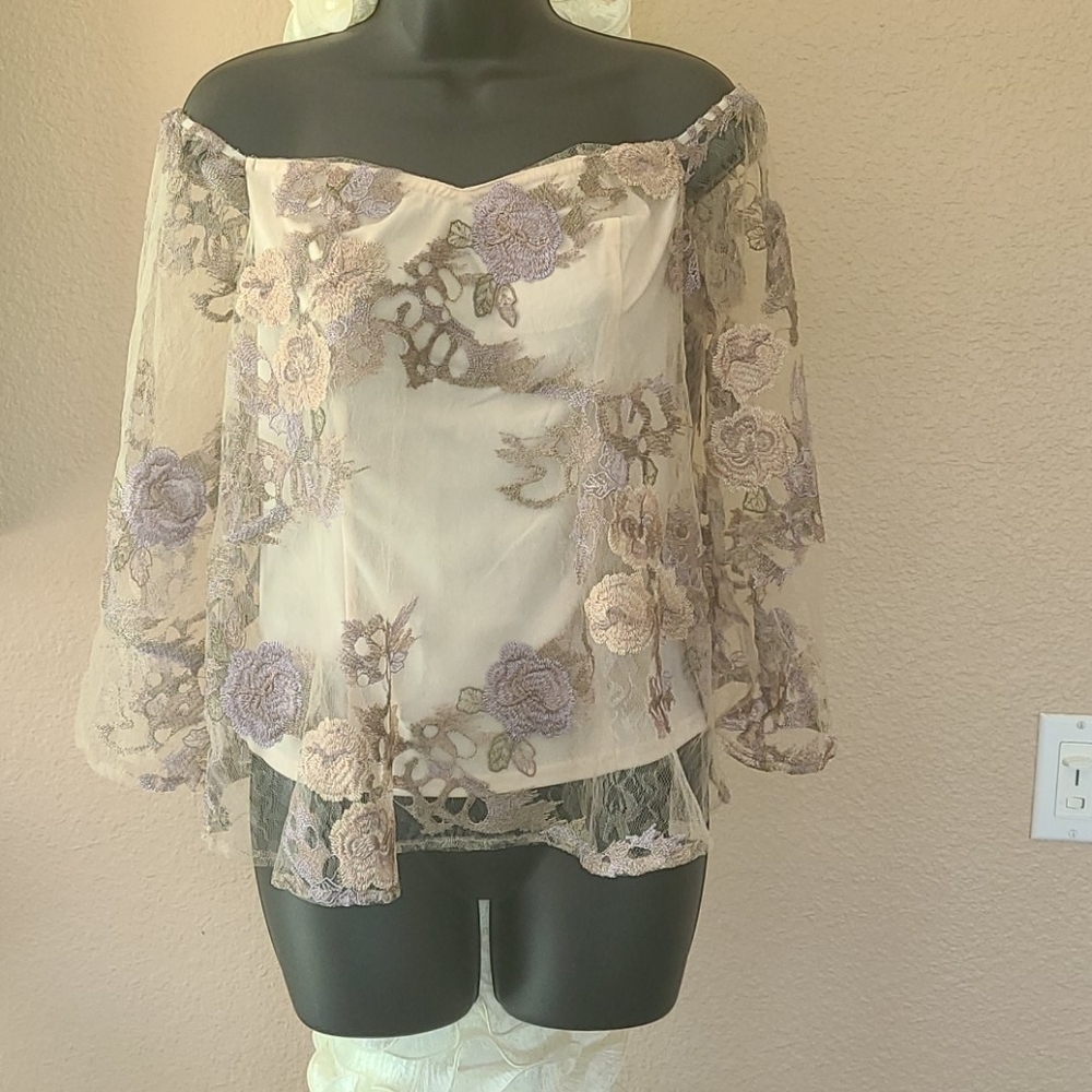 VENUS Cream and Purple Lace Camisole